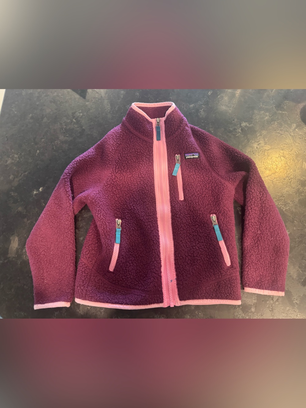 Patagonia Kids Purple Sherpa Jacket with Pink Trim XS